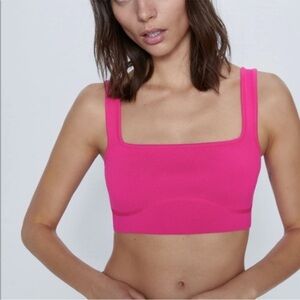 Zara Square Neck Crop Top in Barbie Pink Size Large